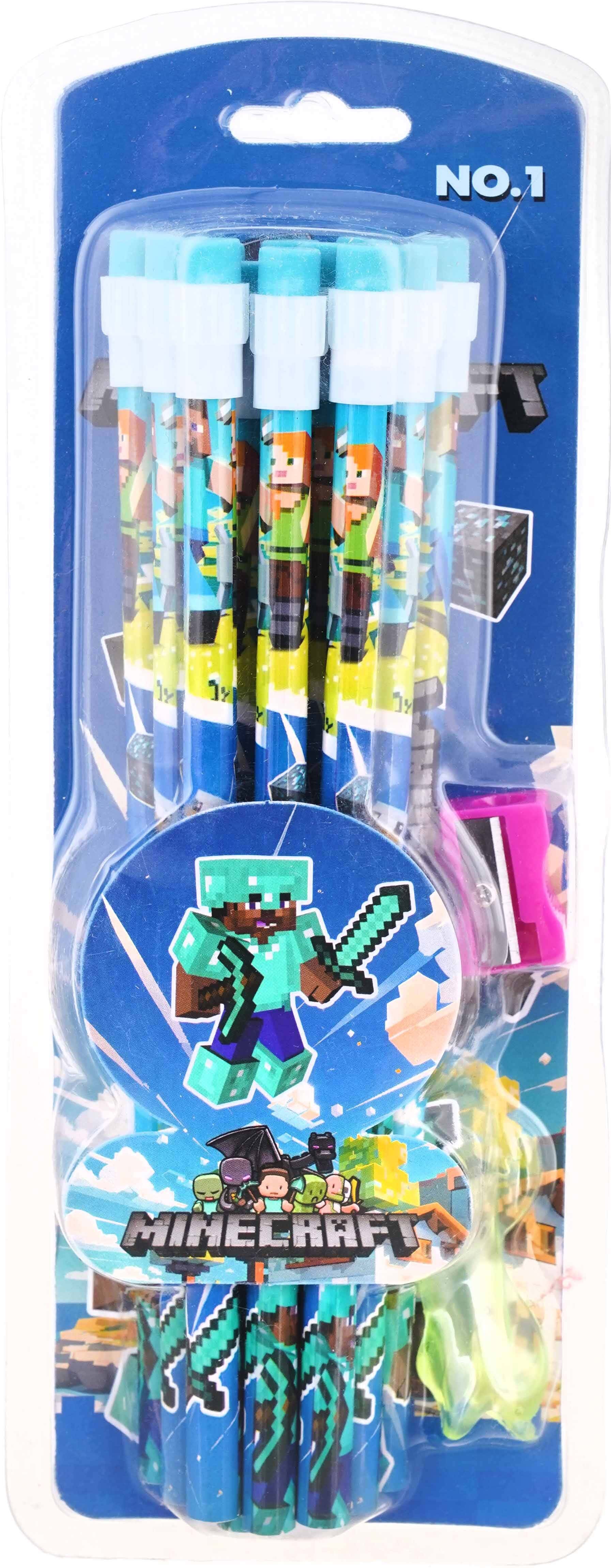 Pencil set, 12 pencils, HB, with eraser and sharpener - Multicolor