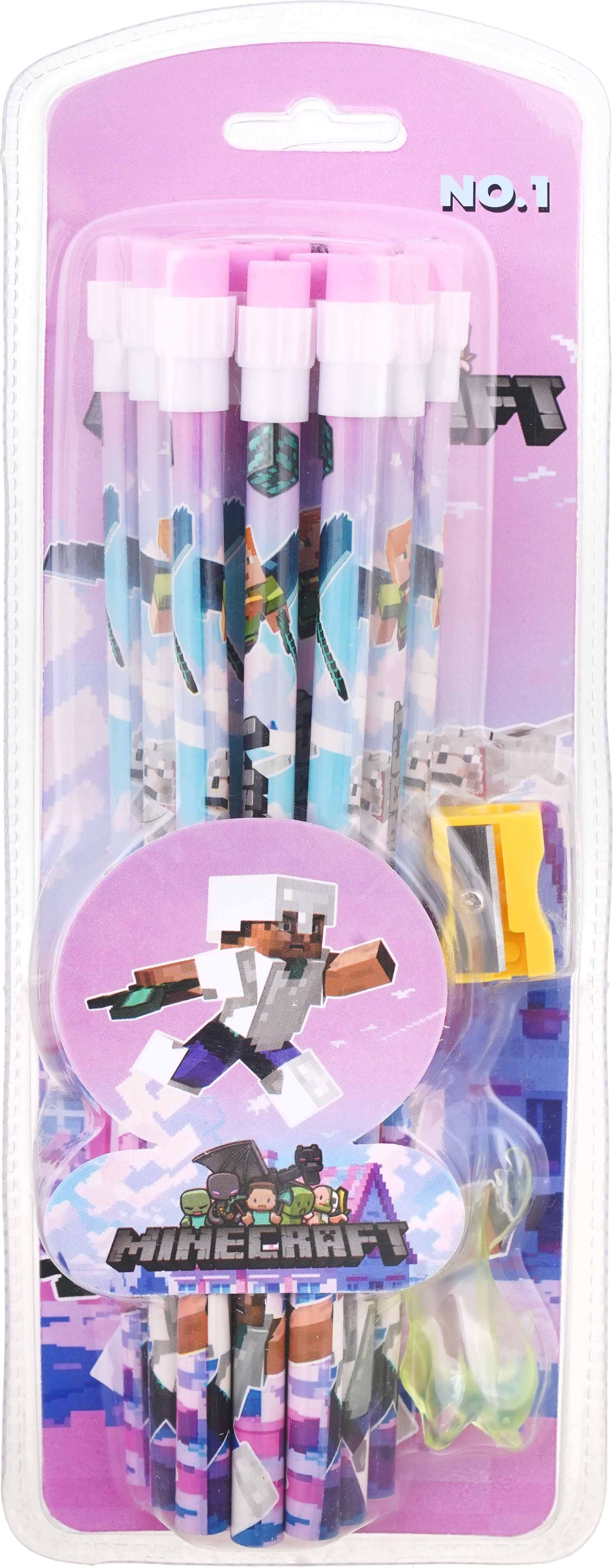 Pencil set, 12 pencils, HB, with eraser and sharpener - Multicolor