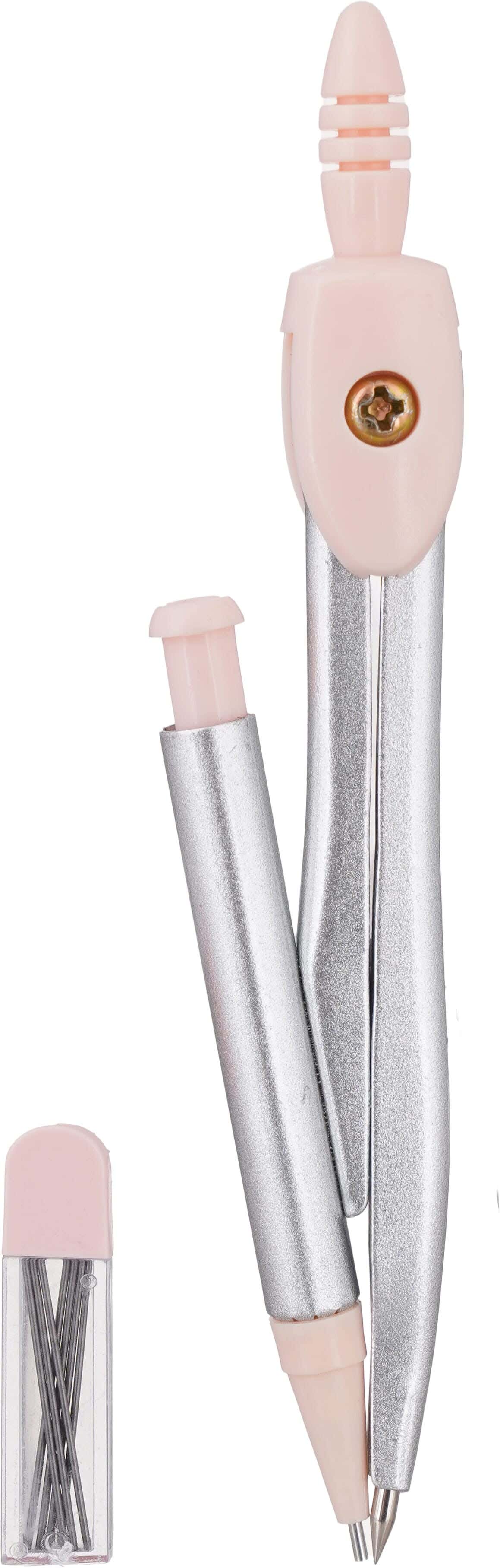 Metal Geometry Compass Set with Mechanical Pencil, 2 pieces - Silver Rose