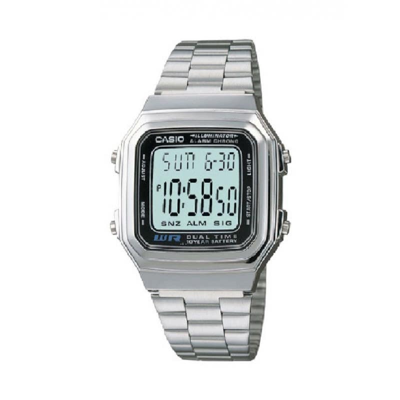 Casio A179WA-1ADG Digital Watch for Men, Stainless Steel Band - Silver