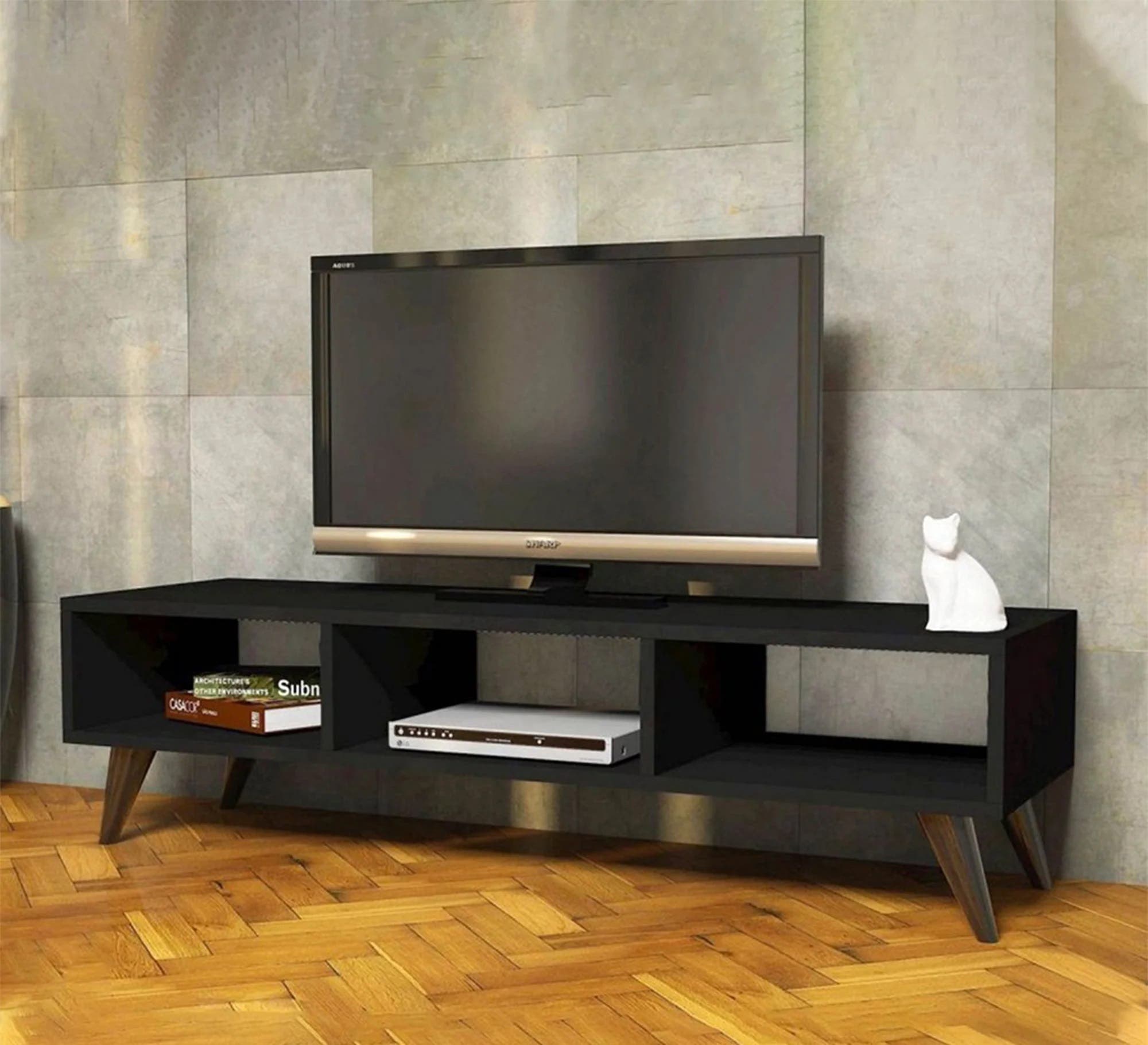 MDF Wood TV Table, 120×30×40 cm - Black