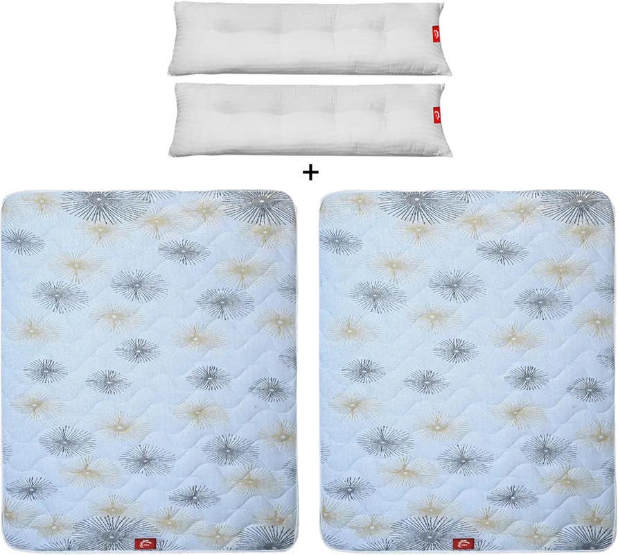 2 Connected Spring Cotton Mattresses, 120×195×25 Cm, 2 Pillows - Multicolor