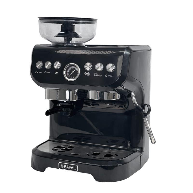 Rafal Espresso Coffee Machine, 1500 Watts, with Grinder - Black