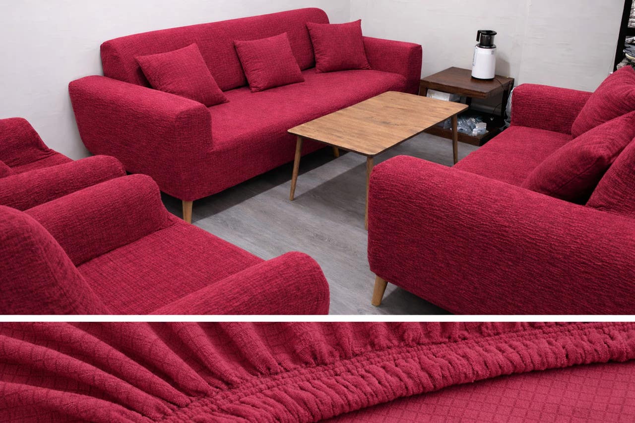 Sitting Room Cover, 4 Pieces - Burgundy