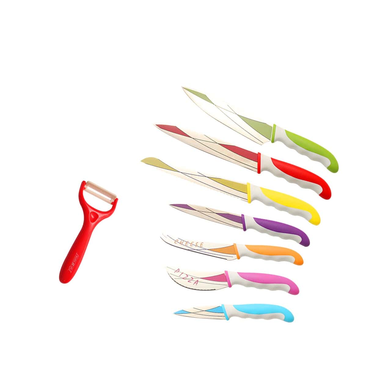 Stainless steel knife set, 8 pieces - multi-colored