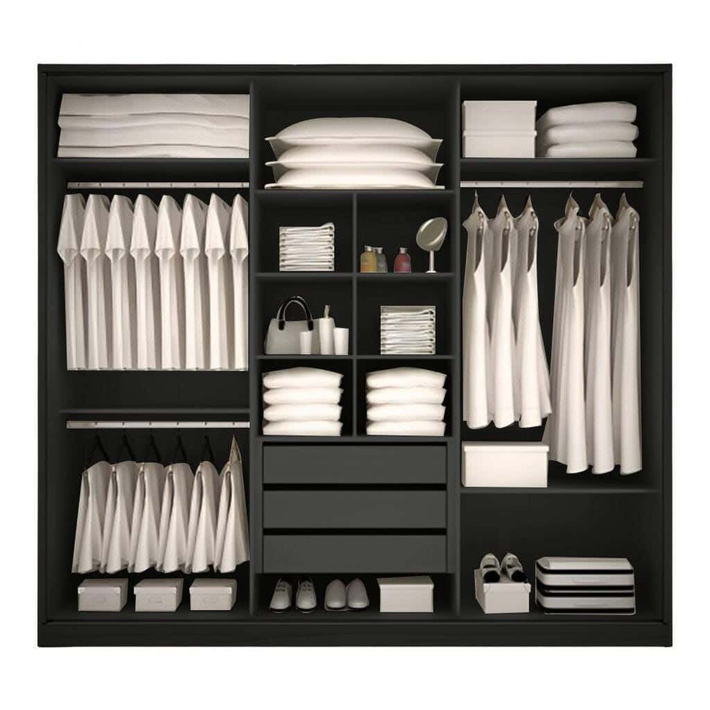 MDF Wood Clothes' Cabinet, 200x200x50 cm - Black