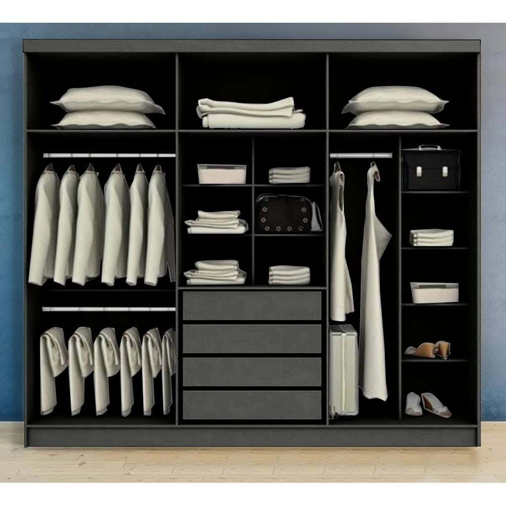MDF Wood Clothes' Cabinet, 220x240x50 cm - Black