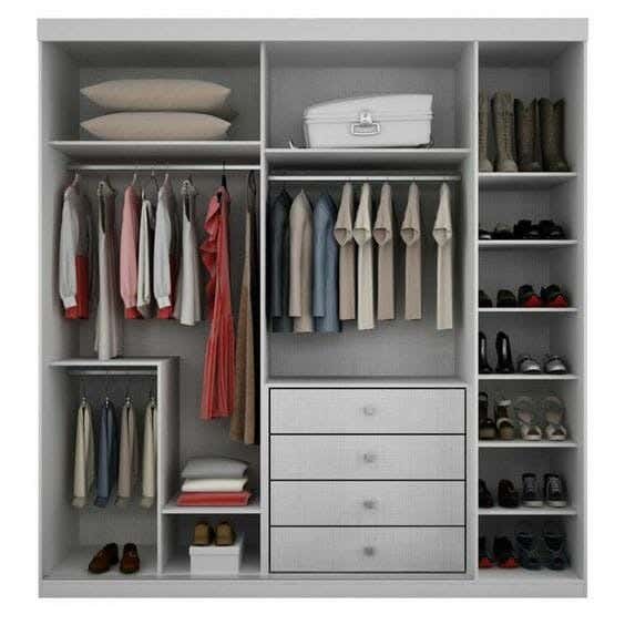 MDF Wood Clothes' Cabinet, 210x210x50 cm - White