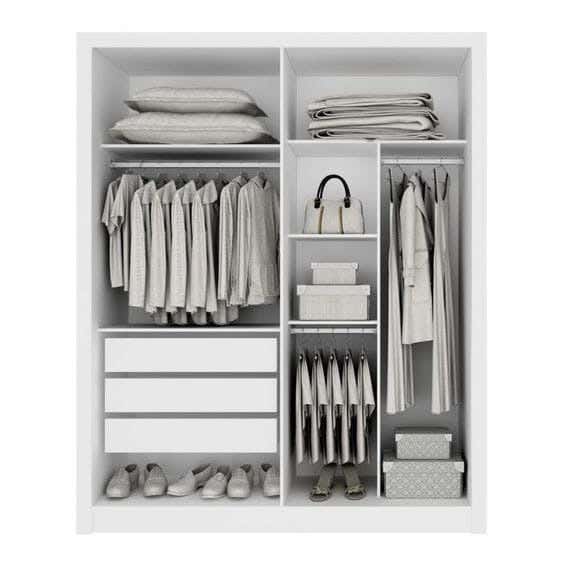 MDF Wood Clothes' Cabinet, 210x180x50 cm - White Brown