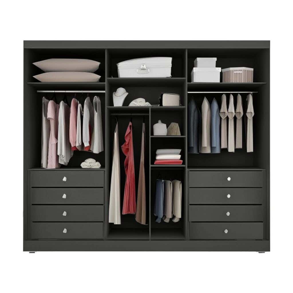 MDF Wood Clothes' Cabinet, 220x240x50 cm - Black
