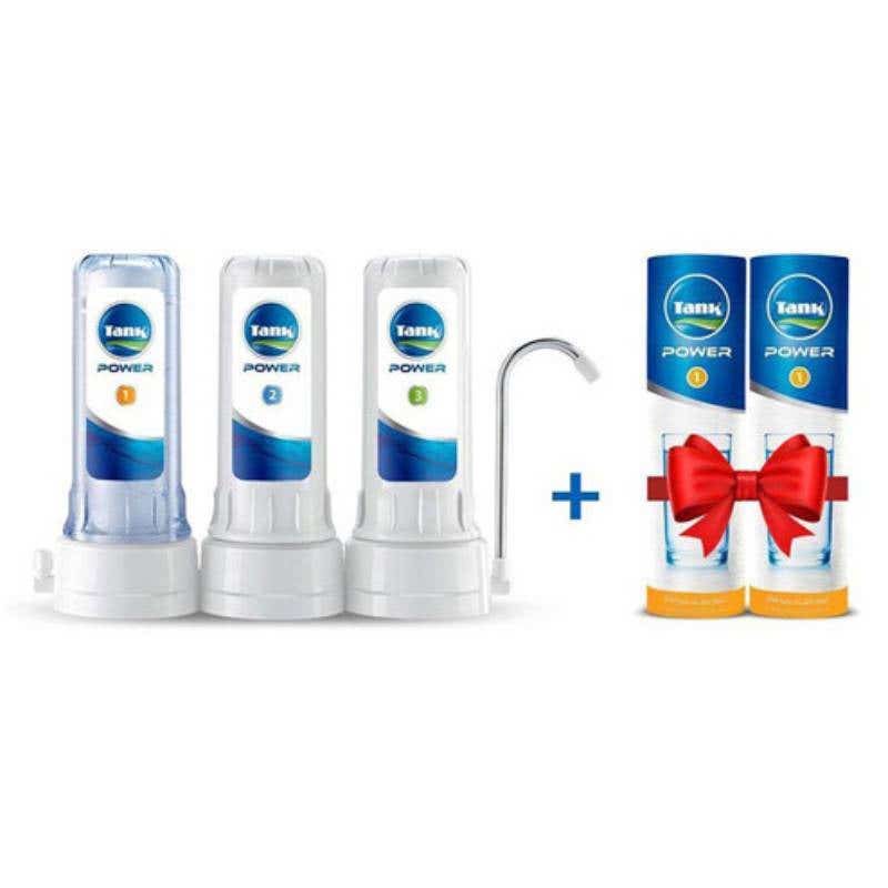 Tank Power Water Filter, 3 Stages, 2 Candles First Stage Gift - White