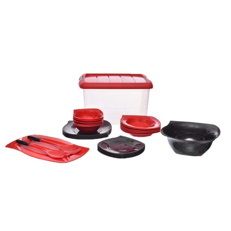 Polypropylene Dinner set, 29 pieces - Red black