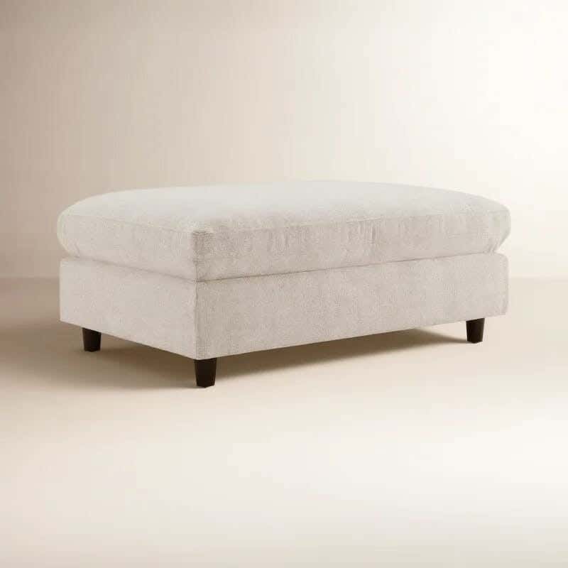 Beech pouf and velvet fabric, 60 x 80 cm - beige