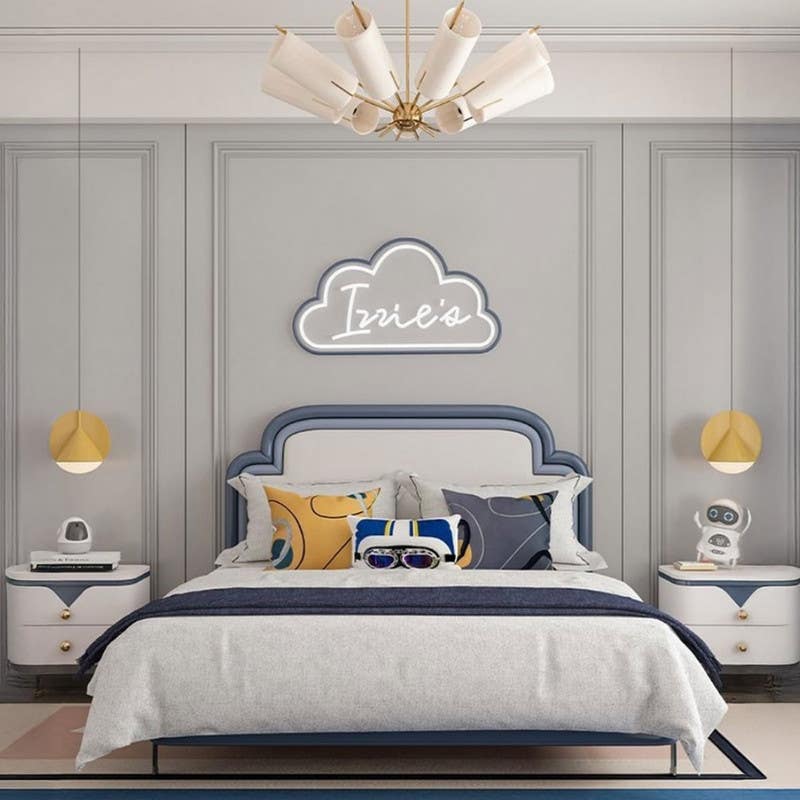 Moskey & MDF Wood Kids Bed, 120x120x200 cm - Off White Blue