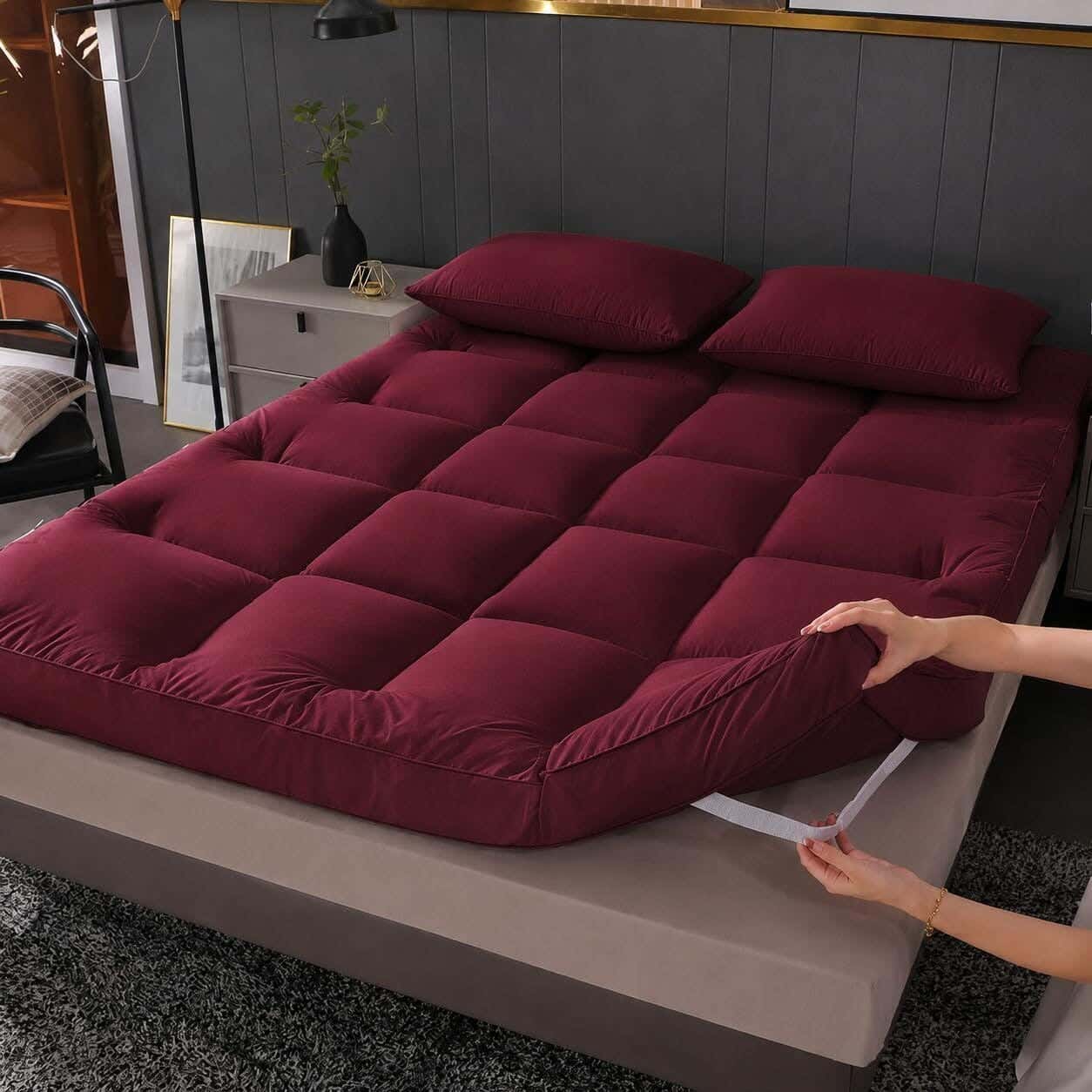Alalmeramattresses Hotel Soft Mattress, 800 G/M² Density, Soft Fiber Filling, With Elastic For Secure Attachment, 195 × 150 Cm - Burgundy