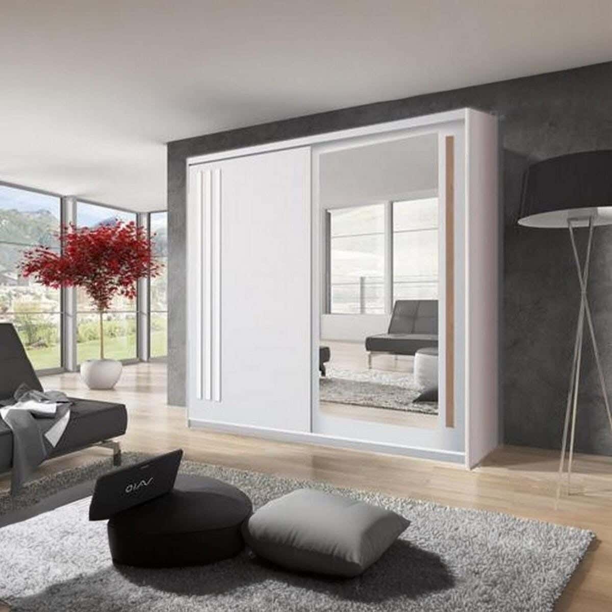 Wardrobe MDF Wood Covered With HPL Layer, 210×200×50 cm - White