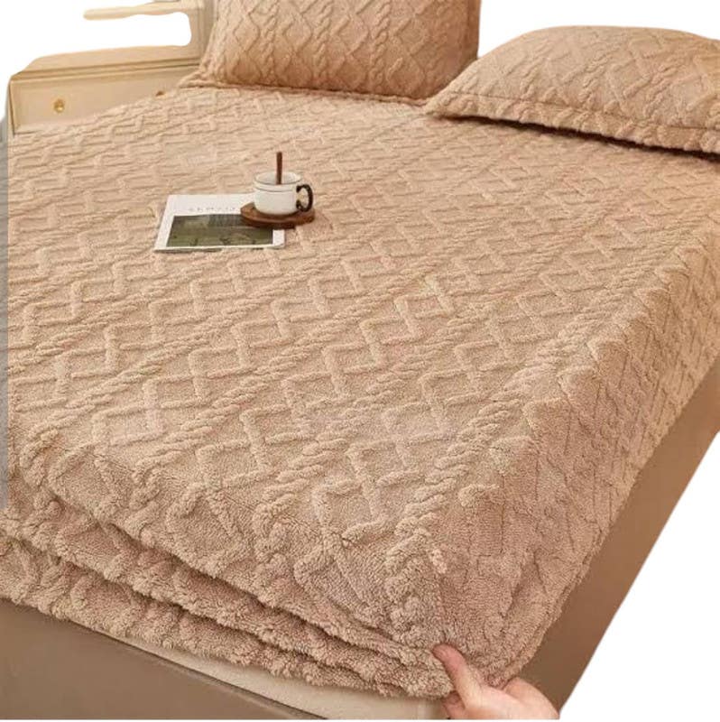 Bed Heater Heavy Velvet Built-in with 2 Pillowcases for 160cm Bed, 27cm Height Stretch - cafe