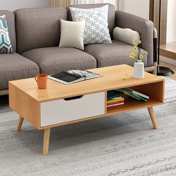 MDF Center Table, 40x100x50 cm - White Beige