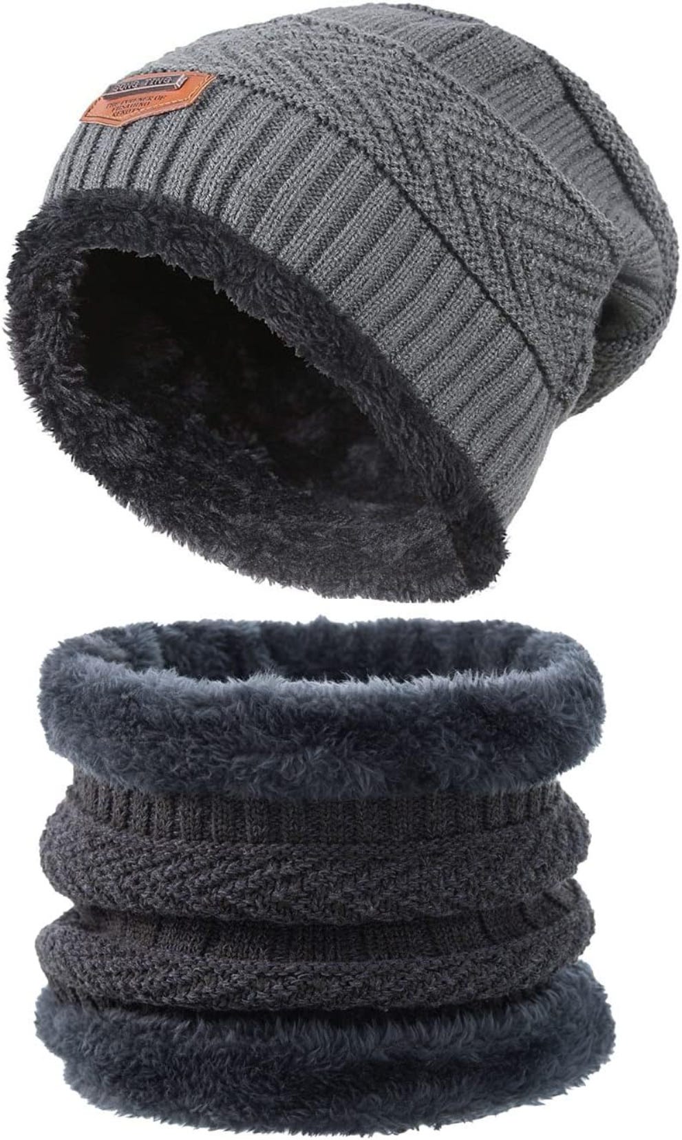 Cicitoywo Winter Beanie Hat And Scarf Set - Grey