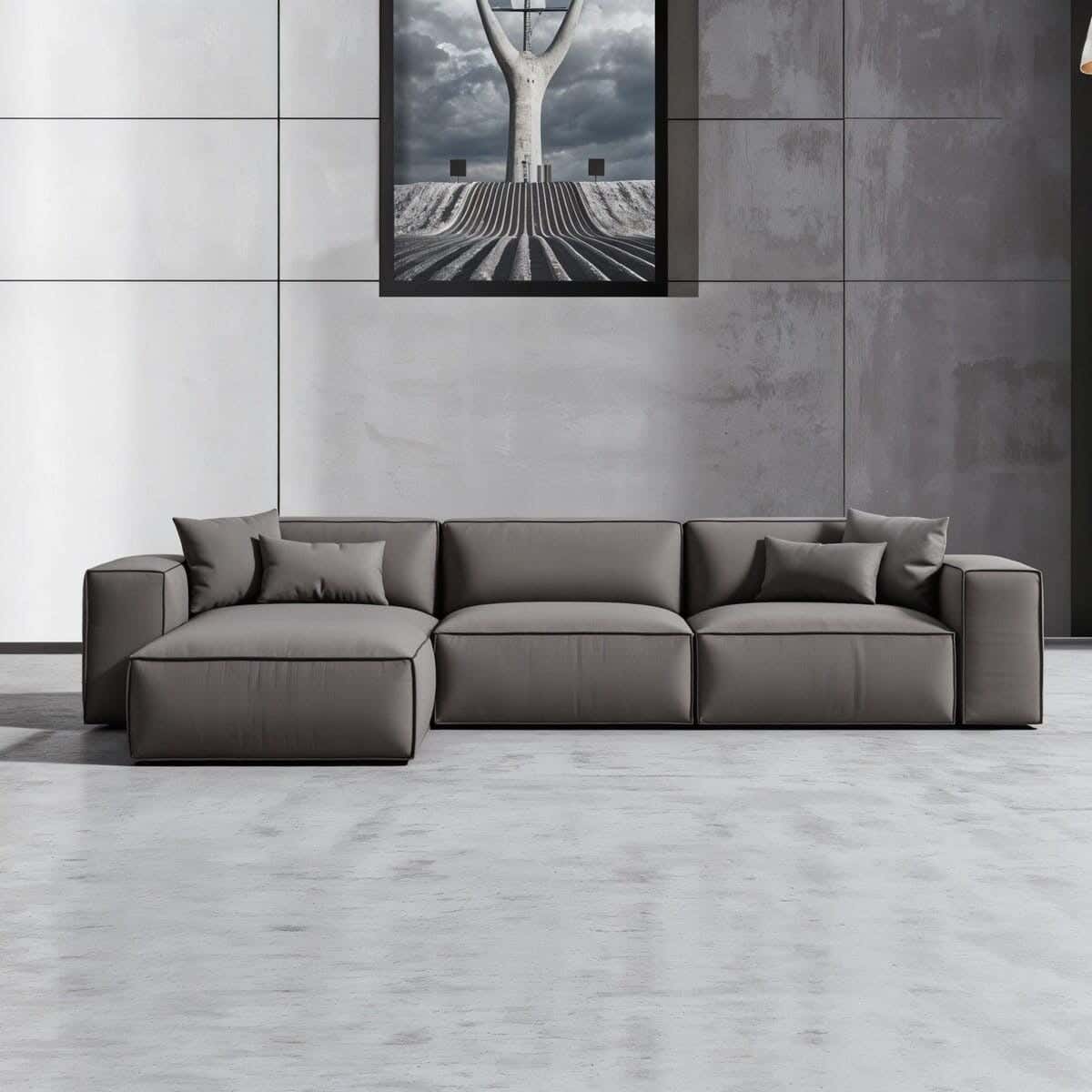 L-shaped corner sofa, beech wood, linen, 180x280x90x80 cm - Gray