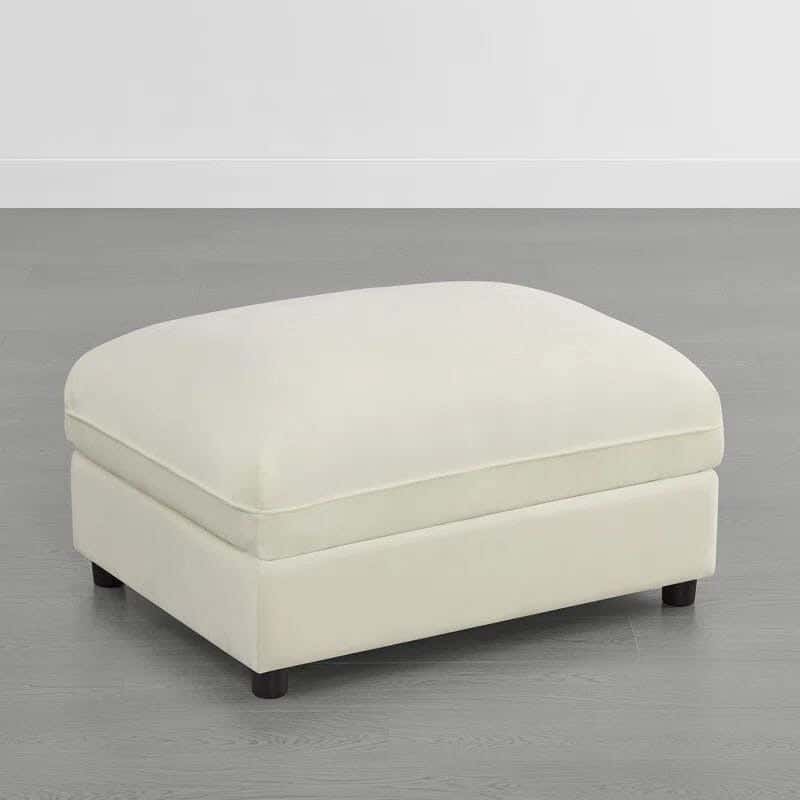 Pouf made of beech wood and velvet fabric, 70x70 cm - Off-white