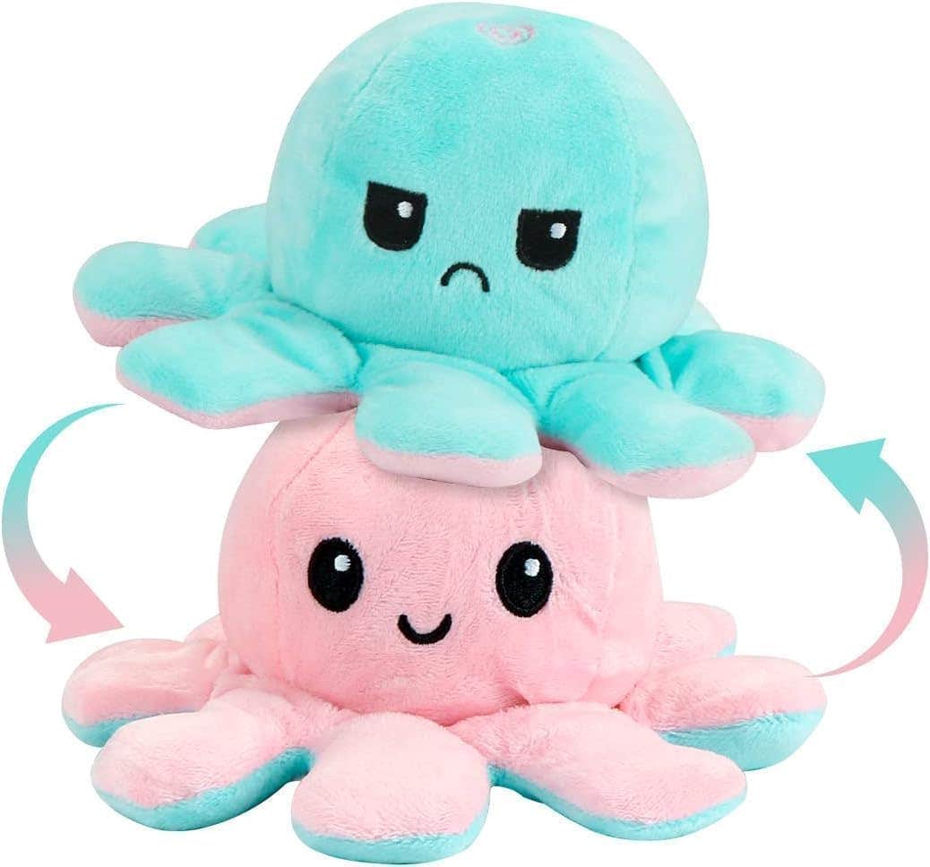 Reversible Design Plush Octopus Plushie, 24 cm - Pink Baby Blue