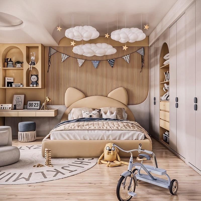 Moskey & MDF Wood Kids Bed, 120x120x200 cm - Beige