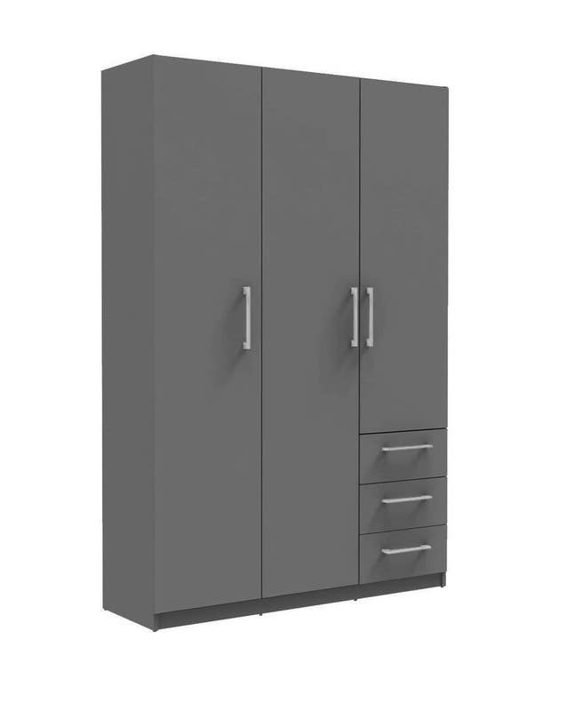 MDF Wood Wardrobe with Drawers, 150x50x200 Cm - Gray