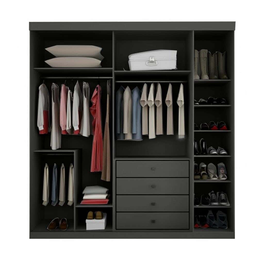 MDF Wood Clothes' Cabinet, 210x210x50 cm - Black