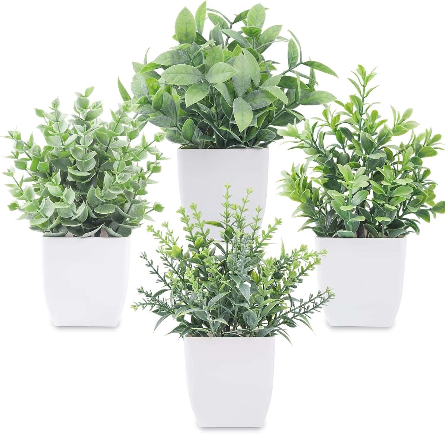 Plastic Planter Pot, 4 Pieces - White Green