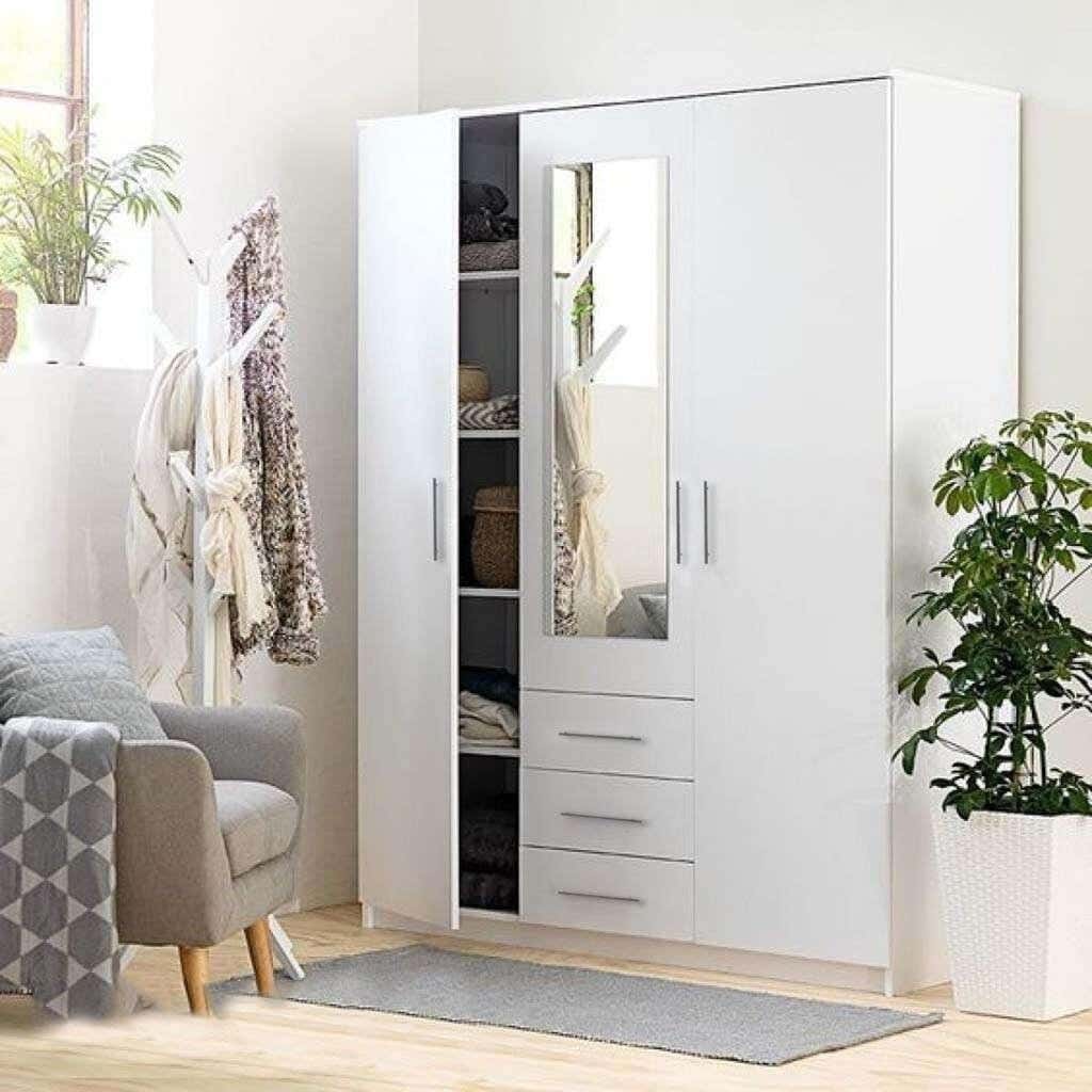Wardrobe MDF Wood Covered With HPL Layer, 200×160×50 cm - White