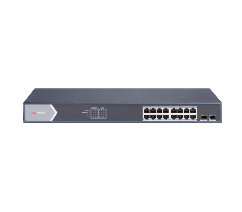 HIKVISION DS-3E0518P-E/M Gigabit Unmanaged POE Switch, 16 Ports - Dark Grey