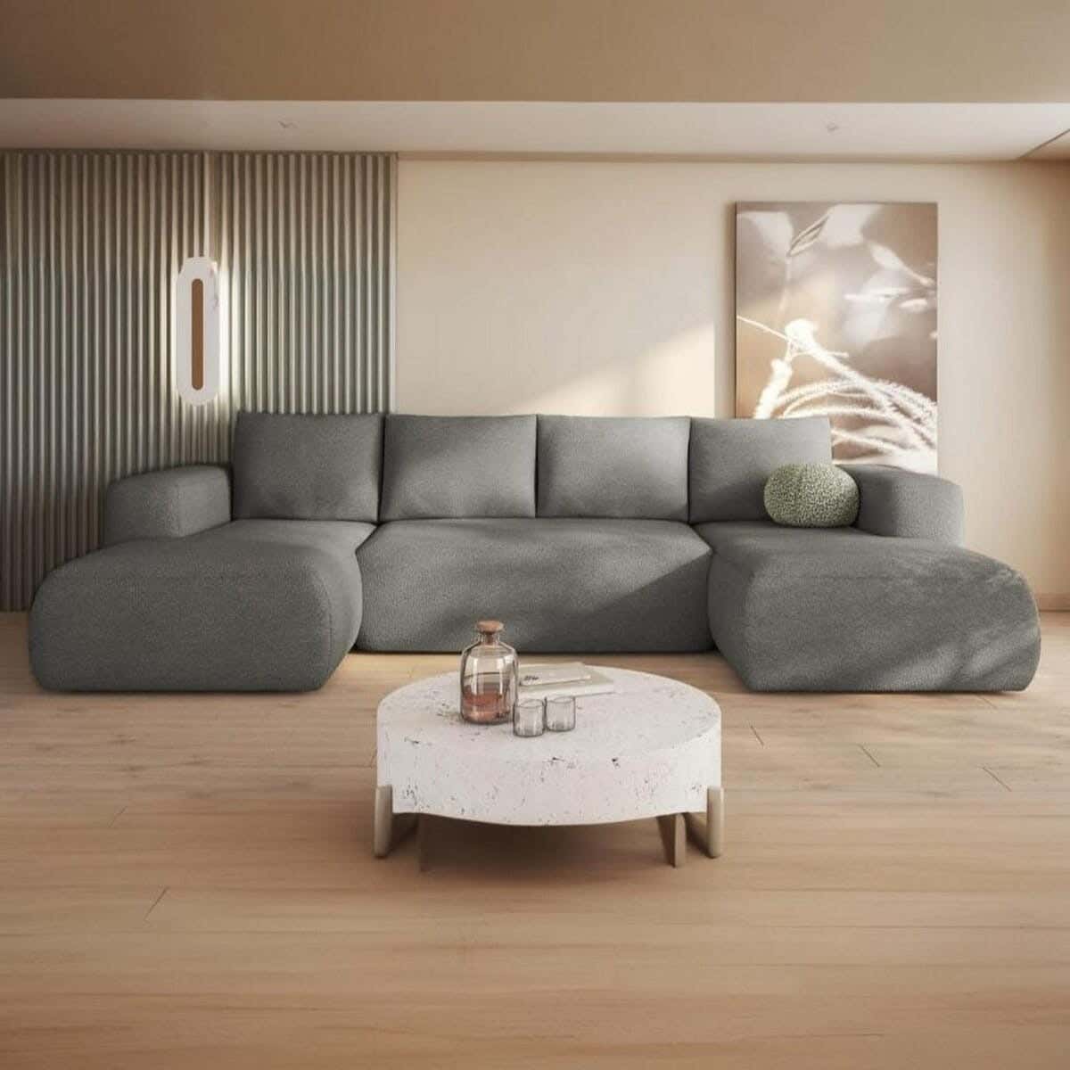 U-shaped corner sofa, beech wood, linen, 170x300x80x85 cm - Gray