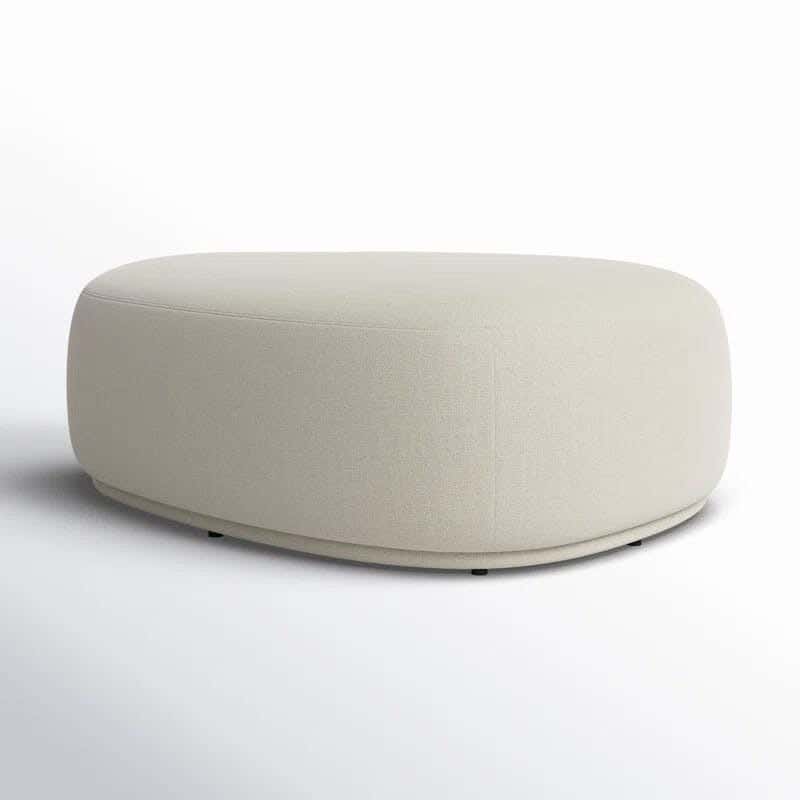 Beech and linen pouf, 80 x 80 cm - off white