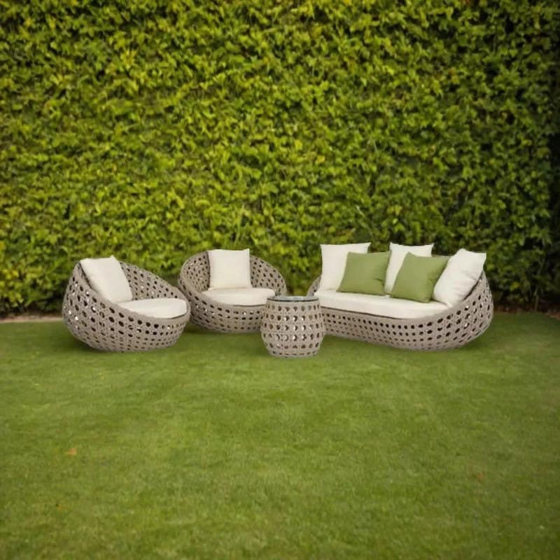 Outdoor Furniture Set, 4 Pieces, Rattan - Beige Green