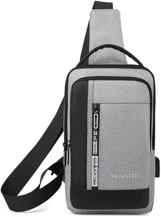 Elthmpr USB Charging Waterproof Chest Bag - Grey Black