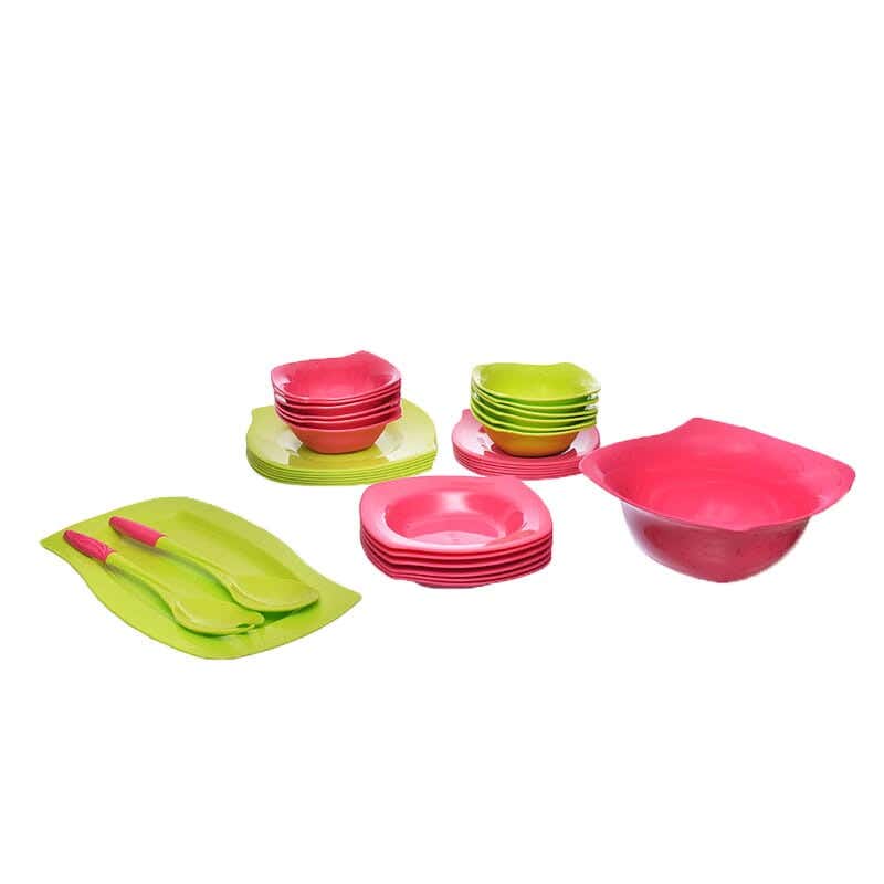 Polypropylene Dinner set, 34 pieces - Fuchsia green