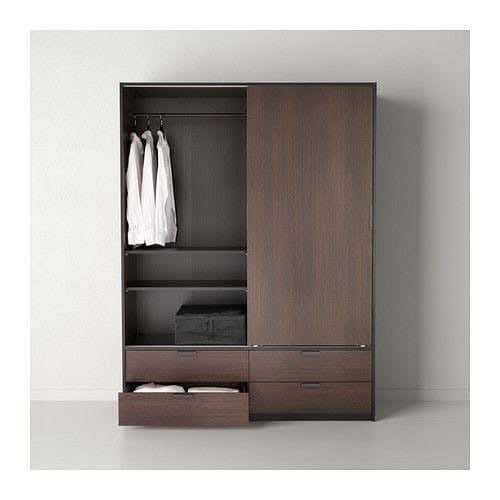 MDF Wood Wardrobe with Drawers, 120x60x200 Cm - Brown