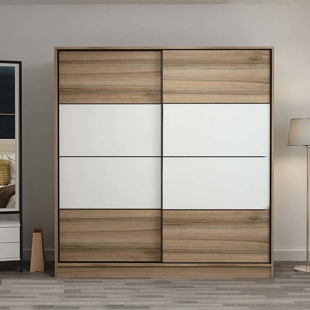 Wardrobe MDF Wood Covered With HPL Layer, 190×140×50 cm - White Beige
