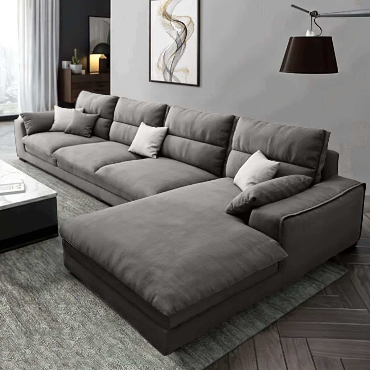 L-shaped corner sofa, beech wood, linen, 180x280x90x80 cm - Gray
