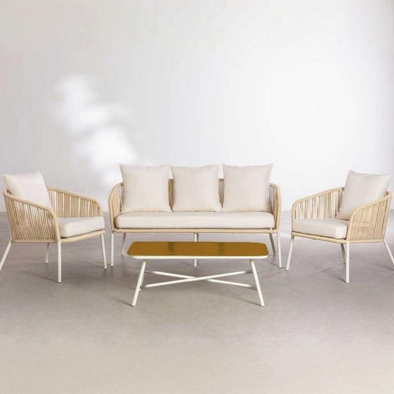 Premium Outdoor Furniture Set, 4 Pieces, Metal - Beige