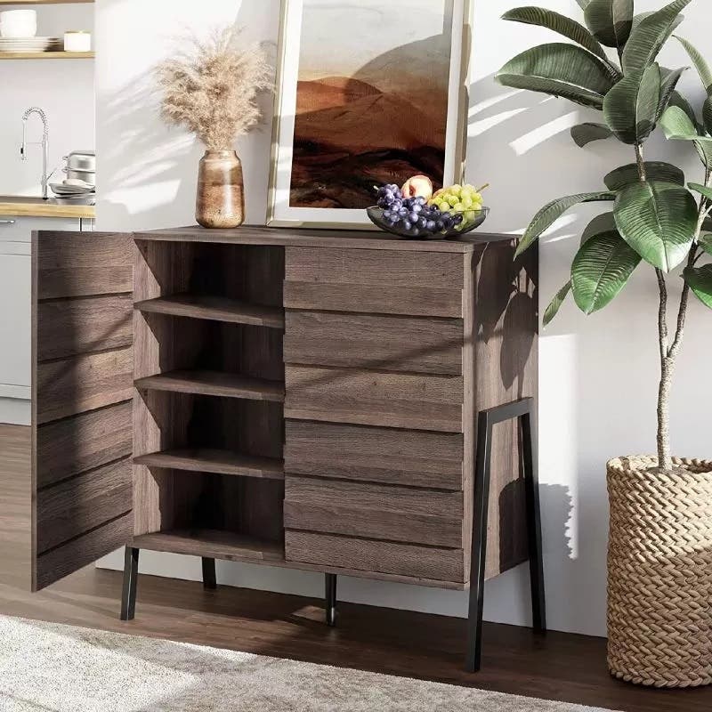 Modern Mdf Wood Shoe Rack, Metal Legs, 100 × 35 × 80 Cm - Brown