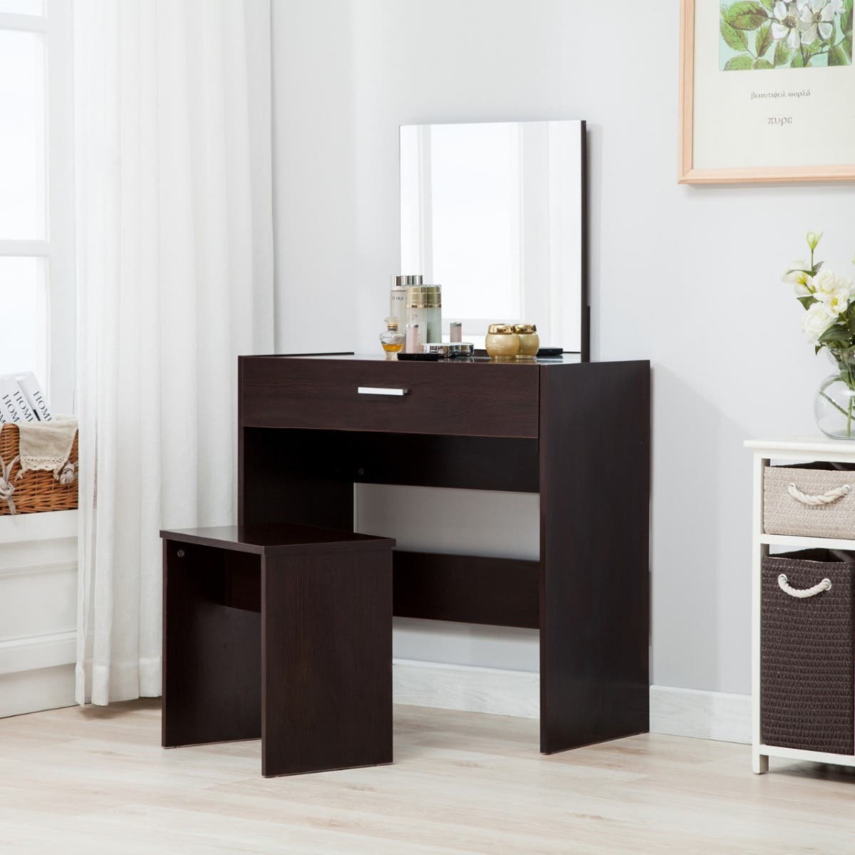 Spanish MDF Wood Dressing Table  ,Without  chair, 180 x 100 x 40 cm - Brown
