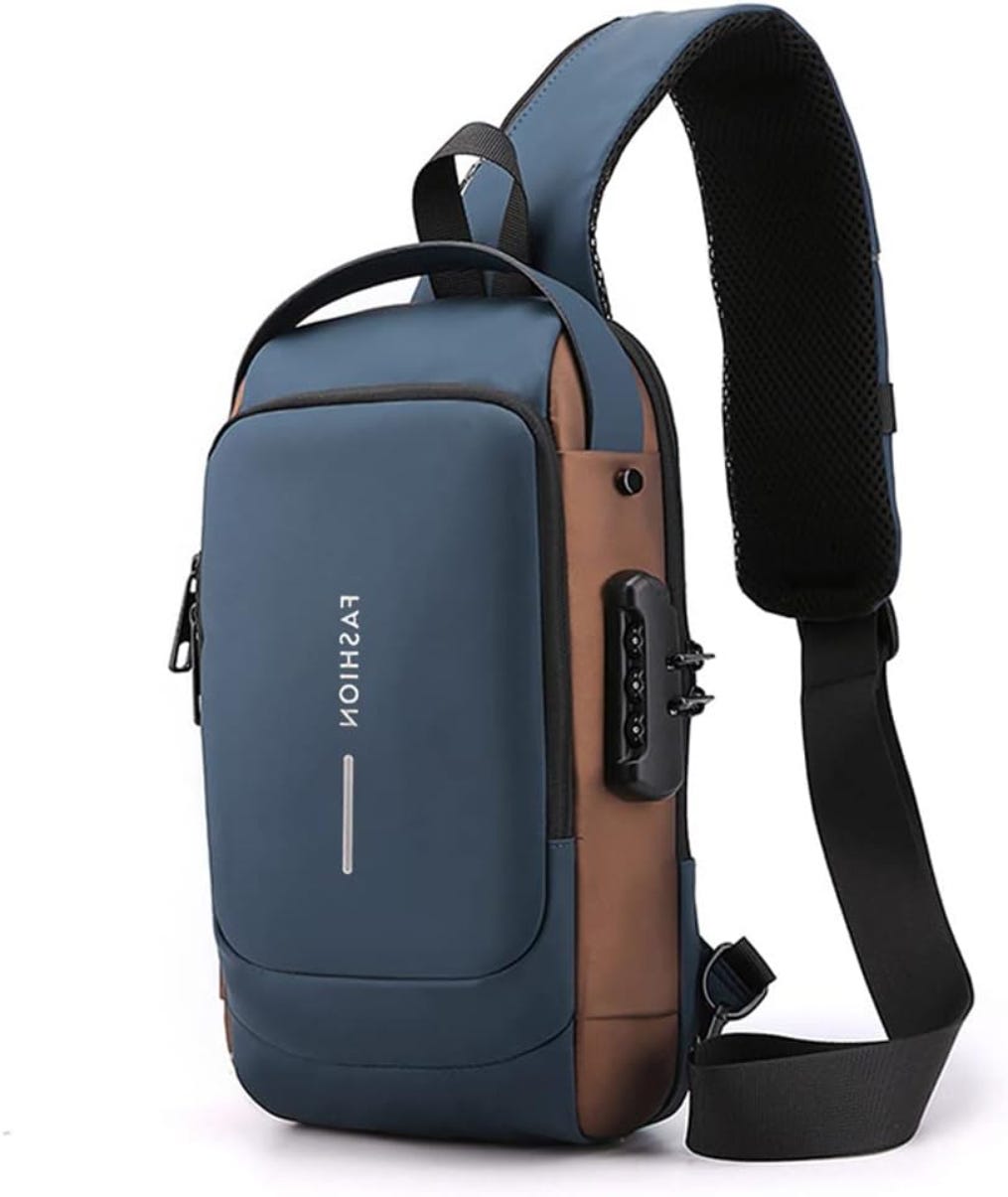 USB Charging Sport Sling Anti-Theft Shoulder Bag - Blue