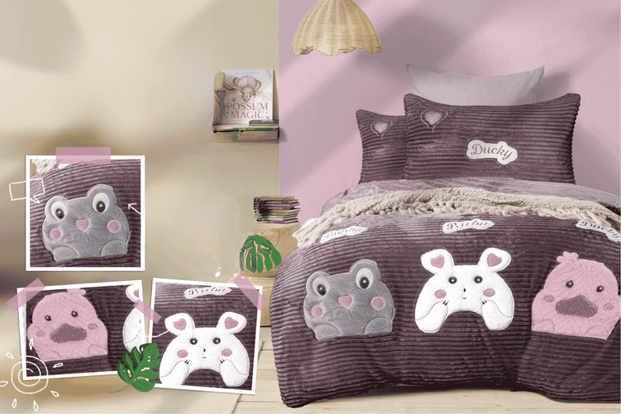 Rimas Baby Quilt, 240x180cm, Striped Faux Fur - Mauve