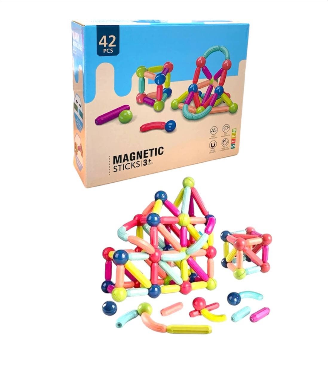 Alsafwa W23-39 Magnetic Construction Set for Unisex Children, 42 Pieces - Multicolor