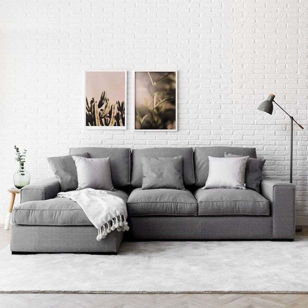 L-shaped corner sofa, beech wood, linen, 160x250x80x75 cm - Gray