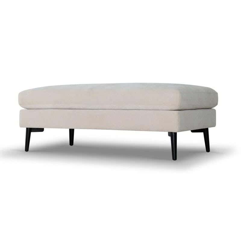 Beech and linen pouf, 50 x 100 cm - off white