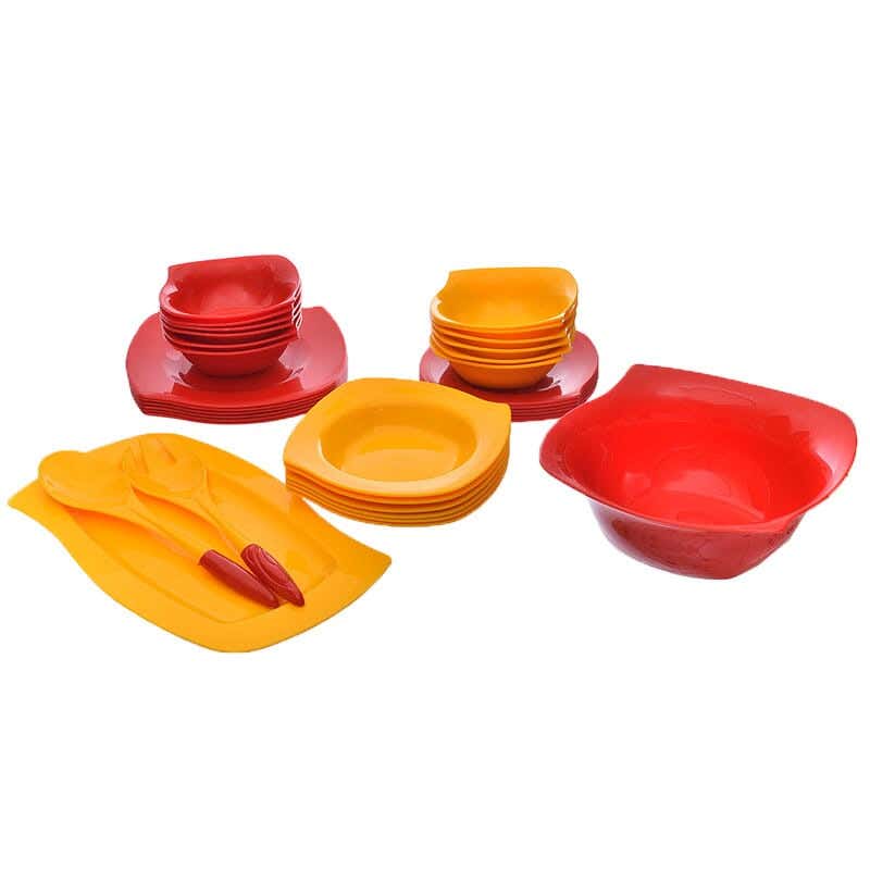 Polypropylene Dinner set, 34 pieces - Yellow red