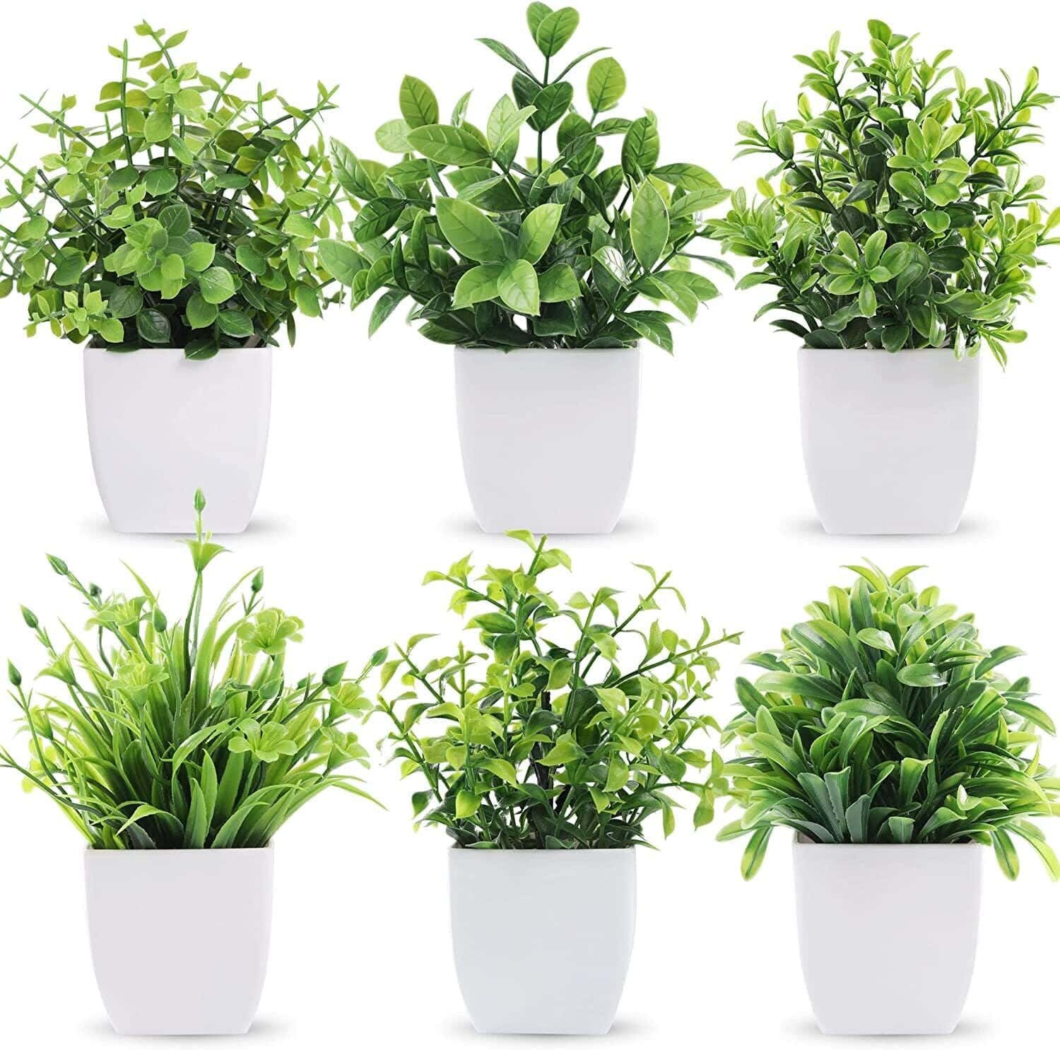 Plastic Planter Pot, 6 Pieces - White Green